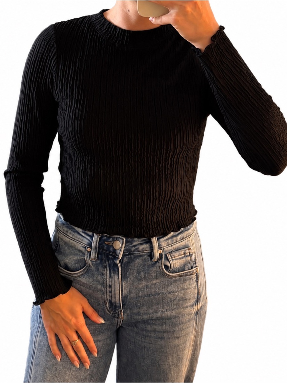 Dry Goods - Black Long Sleeve Crop Top - medium